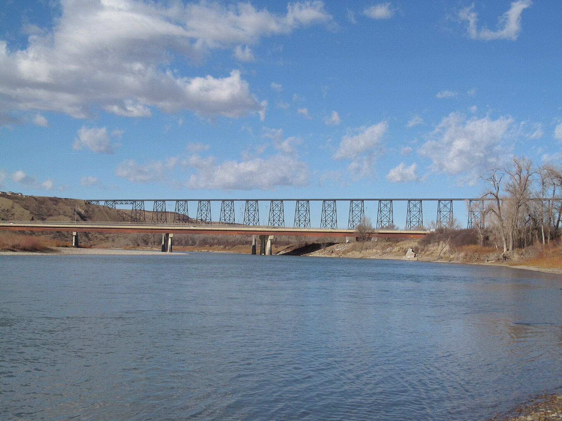 The High Level Bridge crossing the Oldman River valley in Lethbridge, Alberta.