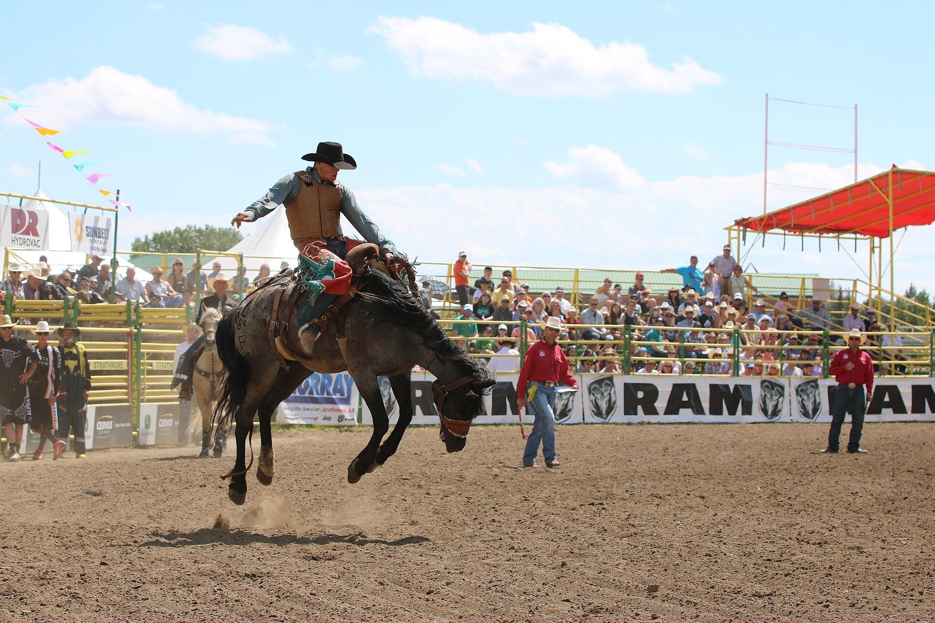 A bronc rider at the Strathmore Stampede in Strathmore, Alberta.